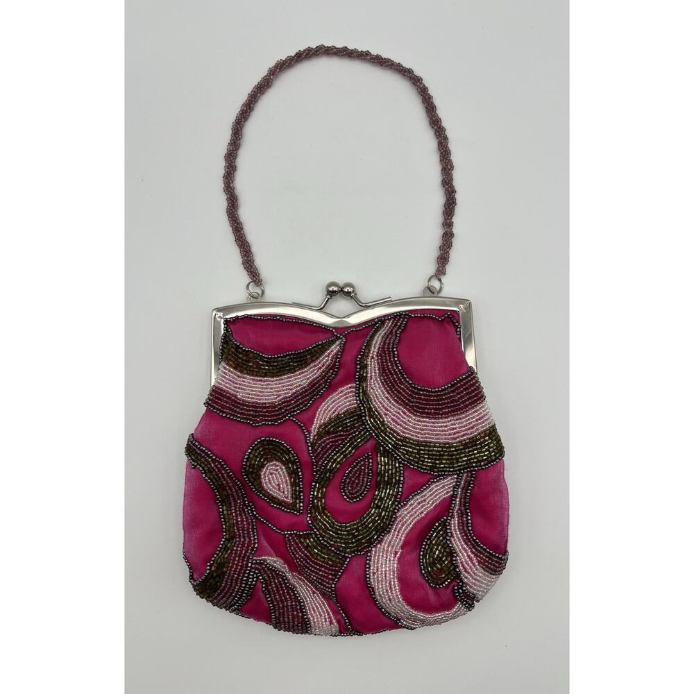 Inge Christopher Beaded Art Deco 1920s Style Vintage Evening Purse Handbag Pink